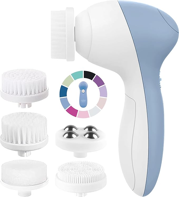 Face Scrubber | Facial Cleansing Brush Exfoliator Skin Care Products Beauty Products Powered Electric Wash Exfoliating Spin Cleanser Cleaning Scrub Including 7 Heads (Topaz)