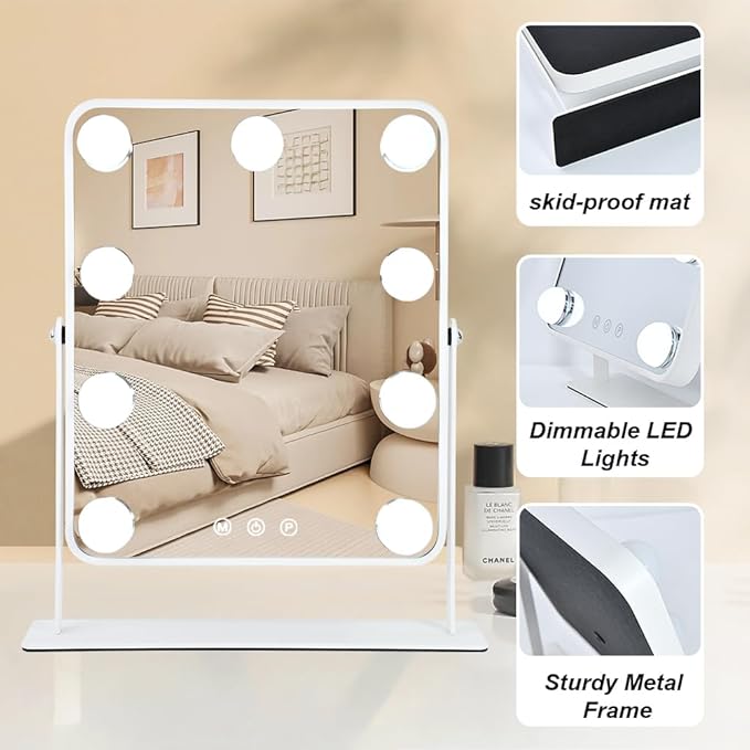 Vanity Mirror with Lights,Lighted Makeup Mirror with 9 LED Bulbs, Light Up Makeup Mirror with Lights for Dressing Room & Bedroom,Smart Touch Control,360 Rotation