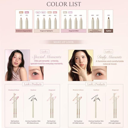 Heart Percent Dote On Mood Gel Eyeliner Pencil – Long-Lasting Waterproof Smudge Proof Smooth Retractable, Aegyo Sal Makeup, Under Eye Highlighter with Built-In Sharpener, #05. Light Gold