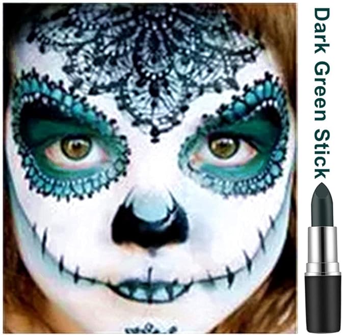 Mysense Dark Green Face Body Paint Stick, Eye Black Stick for Football Baseball Softball, Cream Body Painting for Halloween SFX Cosplay Green Makeup