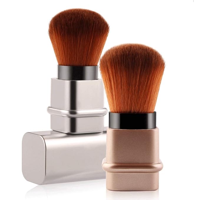 Retractable Kabuki Makeup Brushes Foundation Brush Powder Brush Blush Brush Bronzer Brush Face Blender Brush Professional Mineral Blending Buffing Portable With Cover - Silvery