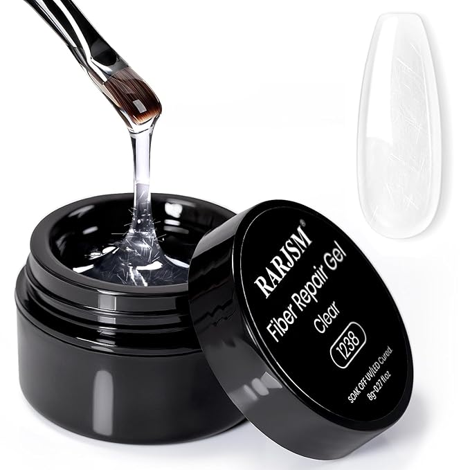 RARJSM Clear Glass Fiber Nail Repair Gel Polish for Broken Damaged Nails Strengthener Gel Base Coat Transparent Building Glass Extension Gelpolish Soak Off UV LED Curing Requires Salon Home 8ml