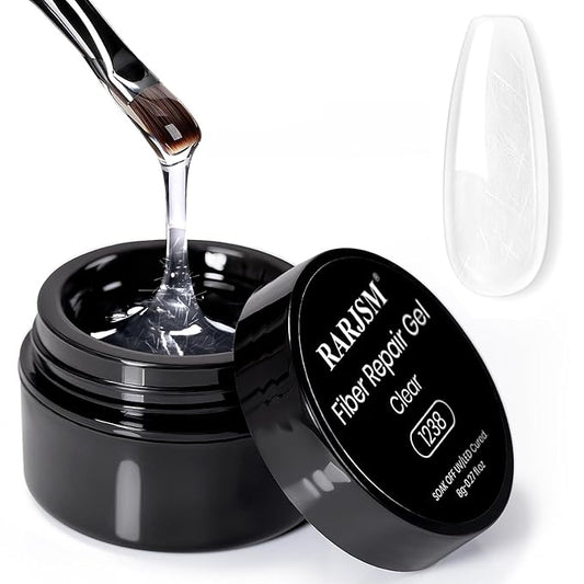 RARJSM Clear Glass Fiber Nail Repair Gel Polish for Broken Damaged Nails Strengthener Gel Base Coat Transparent Building Glass Extension Gelpolish Soak Off UV LED Curing Requires Salon Home 8ml