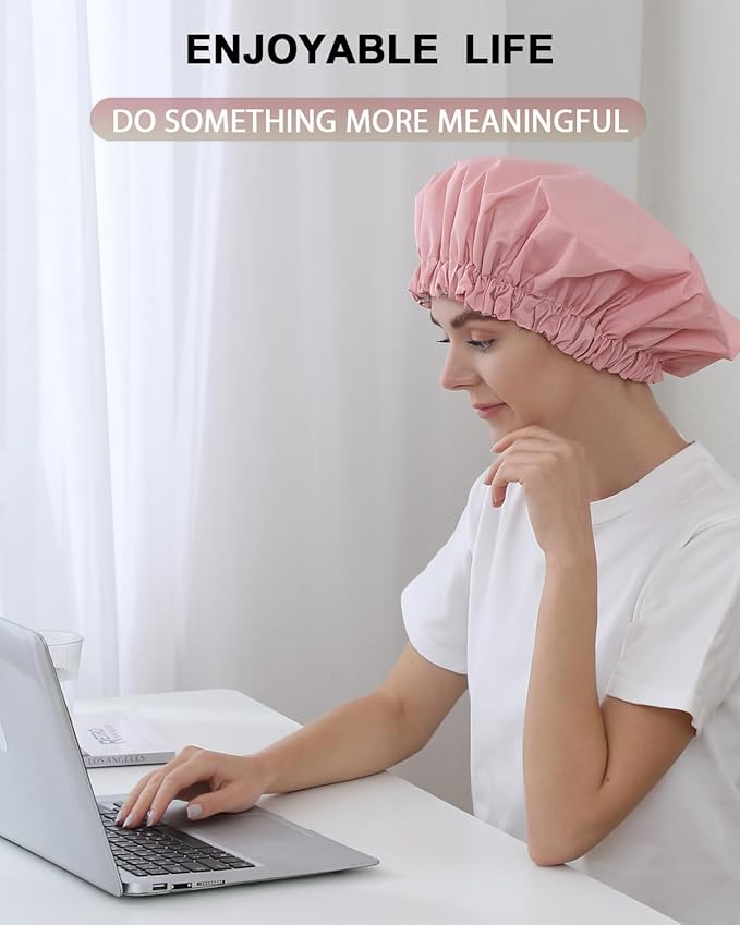 YIZIJIZI Shower Cap,Shower Caps for Women Reusable Waterproof,Two Layer Large Shower Caps Reusable Suitable for All Types of Straight Hair, Curly Hair, Long Hair,Braids (pink)