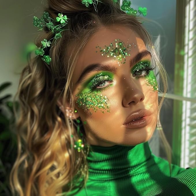 Mysense Green Body Glitter Stick,St Patricks Day Accessories,Mardi Gras Face Hair Glitter,Sparkling Mermaid Glitter Makeup,Chunky Glitter Face Paint,Festival Outfit Rave Accessories for Women and Kids