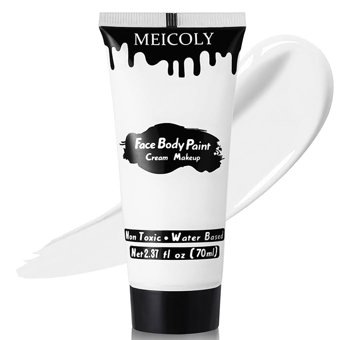 MEICOLY White Cream Face Body Paint,2.37Oz Large Tube Clown White Makeup,Water Based Full Body Paint for Adults and Kids,Halloween SFX Skull Joker Zombie Vampire Skeleton Goth Cosplay Mime Makeup