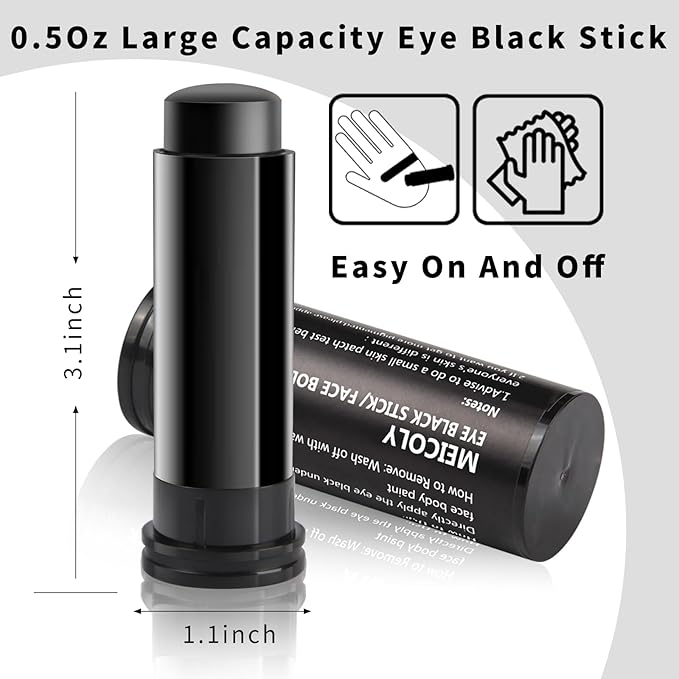MEICOLY Eye Black Stick for Sports,Easy to Color Athletes Black Eyeblack Stick,Sporting Face Paint for Baseball Softball Football Lacrosse,Smooth Easy to Apply Halloween Face Body Paint Stick,0.5Oz