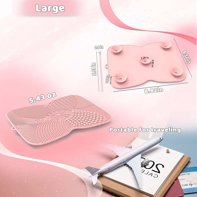 Silicone Makeup Brush Cleaner Pad with Suction Cup, 8 Textures, Stable, Makeup Brush Cleaning Mat (Pink)