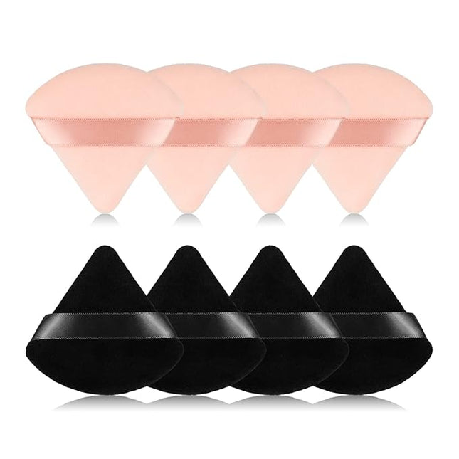 8Pcs of Triangular Powder Puff Makeup Sponges, Made of Super-soft Velvet, Designed for Contouring, Eye, and Corner, Beauty Blender Foundation Mixing Container.