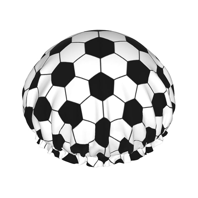 Sport Football Pattern Shower Cap For Women Reusable Waterproof Double Layers Bath Cap Hair Protection Elastic Ladies Spa Salon Shower Hat