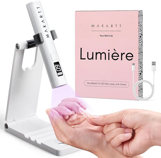 Makartt UV Nail Lamp with Stand – 3W Handheld UV Light for Gel Nails for Nial Tips & Gel Polish, USB Rechargeable Fast Curing Flash Cure Lamp with LCD & 2 Timers for DIY Home or Salon