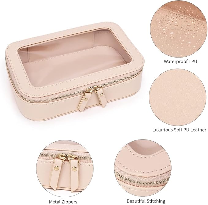 Pinkmik Clear Makeup Bag Transparent Travel Case for Cosmetics and Toiletries Women's Clear Car Bag with Zipper (Pink, Small)