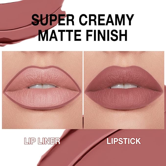Kaely Chestnut Rose Gradient Matte Lipstick Lip Liner Pencil for Women, 2in1 Flawless Contour Gradual Ombre Effect Lip Pencil Makeup Waterproof, labiales mate 24 horas originales, 11