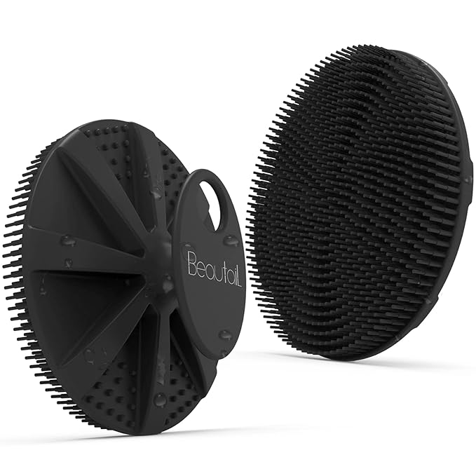 Silicone Body Scrubber, BEAUTAIL Shower Bath Scrubber, More Hygienic Than Traditional Loofah, Lather Nicely, Long Lasting, Gentle Exfoliating Brush for Women Men Baby Sensitive Skin, 1 Pack, Black