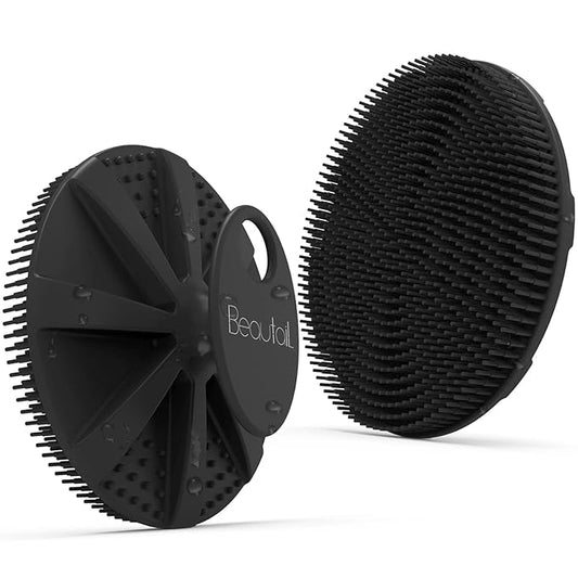 Silicone Body Scrubber, BEAUTAIL Shower Bath Scrubber, More Hygienic Than Traditional Loofah, Lather Nicely, Long Lasting, Gentle Exfoliating Brush for Women Men Baby Sensitive Skin, 1 Pack, Black