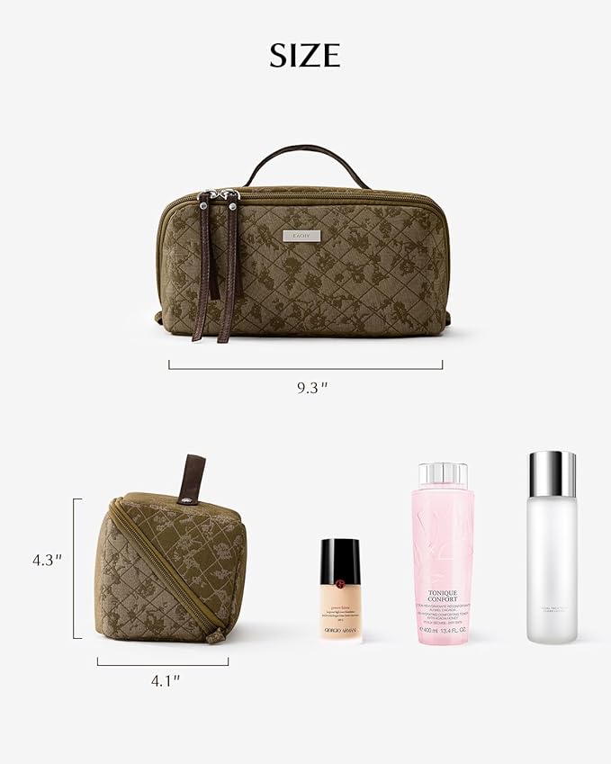 EACHY Travel Makeup Bag, Large Toiletry Bag for Women, Flat-Opening Organizer Pouch with Compartments