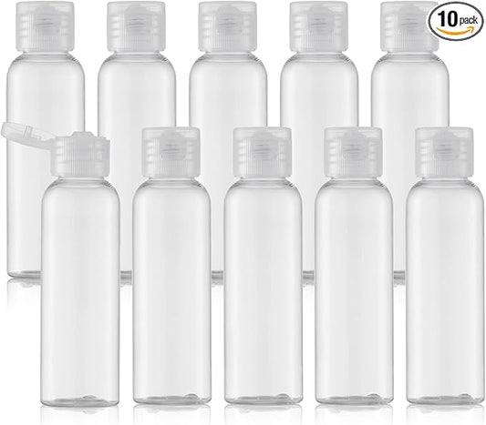 Tekson Travel Bottles Empty 2oz (10 PCS), Plastic Travel Size Cosmetic Container, TSA Amber Squeeze Bottle for Shampoo, Conditioner (Flip Cap)