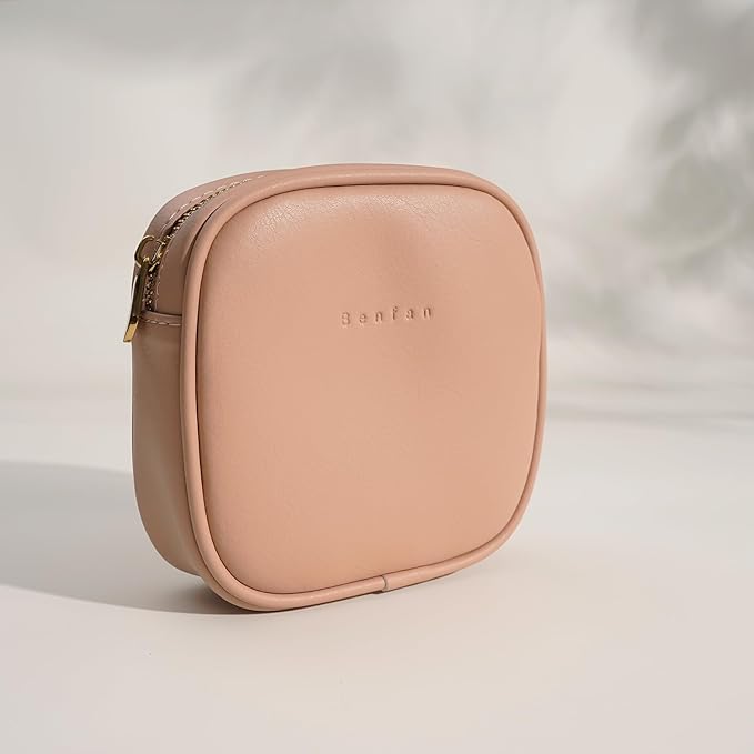 Leather Cosmetic Bag for Women Small Zipper Makeup Bag for Purse Waterproof Travel Makeup Organizer Charger Storage Pouch Color Pink