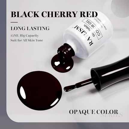 RARJSM Black Cherry Red Gel Nail Polish 1PCS 15ML Long Lasting Opaque Milky Deep Dark Red Creamy Gelpolish Soak off U V Curing Required Nail Art French Manicure Salon DIY at Home