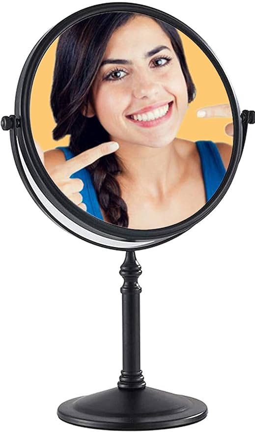 Black Makeup Mirror 1X/10X Free Standing 8 Inches 360 Swivel Dual-Sided Tabletop Makeup Mirror, Metal