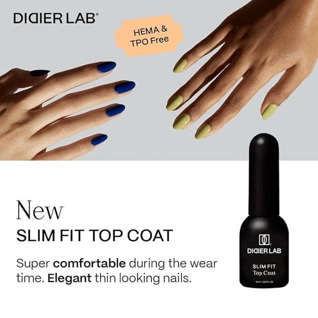DIDER LAB Premium No Wipe Gel Top Coat Slim Fit for Gel Nail Polish - Ultra-Thin, Long-Lasting, Easy to Apply Top Coat - Free of HEMA and TPO - Ideal for Weak Nails - 0.34 fl oz