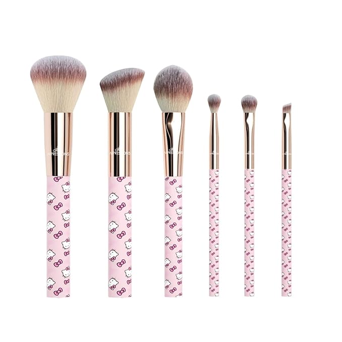 Impressions Vanity Hello Kitty Supercute Signature 6 PCs Makeup Brush Set, Super Cute Soft Makeup Brushes for Foundation, Face Powder, Make up Blending, Eye Shadow, and Liner Application (Pink)