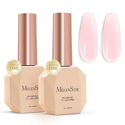MelodySusie 2PCS 15ML Nude Pink Builder Nail Base Gel for Nails Thickening,Soak Off UV Extension Gel,Rhinestone Glue in a Bottle for Nail Art Design Gift for Women DIY Manicure at Home 104 * 2