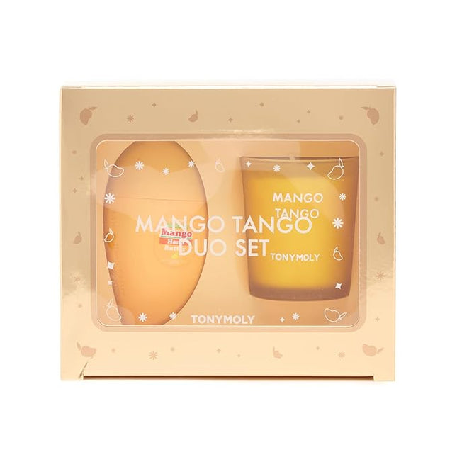 TONYMOLY Mango Tango Duo Gift Set – Nourishing Mango Hand Butter with Shea Butter & Oils + Mango Scented Candle, Hydrating & Soothing Holiday Gift for Soft Hands 2pc Gift Wrapped Set