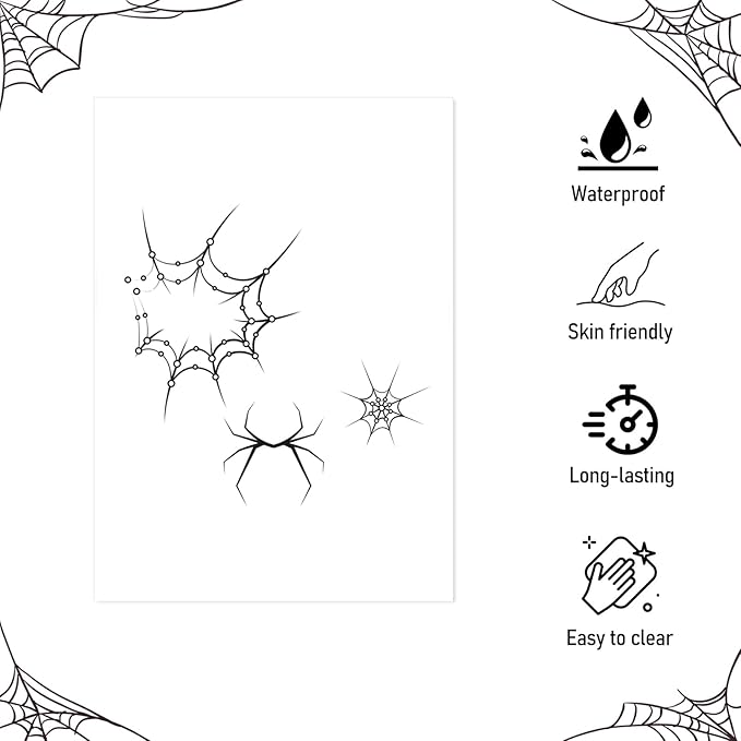 Halloween Temporary Face Tattoos, Temporary Tattoos Stickers,Temporary Makeup Tattoos with Spiderweb & Spider Design, Face Tattoo Sticker Art for Halloween, Adults, Kids 8Pcs