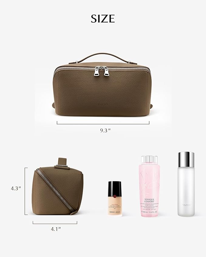 EACHY Makeup Bag,Large Capacity Travel Makeup Bag,Waterproof Portable Open Flat Toiletry Bag Cosmetic Bag with Divider and Handle