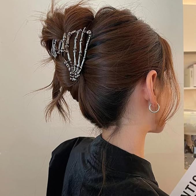 3 Pieces Large Metal Spider Net Hand Hair Claw Clips for Women and Girls Thick Long Hair, Nonslip Skeleton Spooky Barrette Headband Hair Styling Accessories for Halloween Christmas Gifts