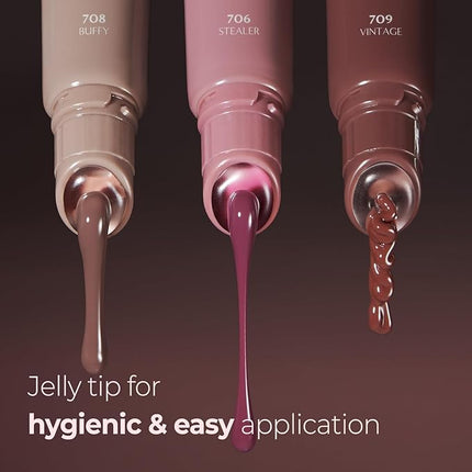 Laka Fruity Lip Glotioner, 10ml/0.33 fl.oz, Lip Gloss with High Shine Vivid Colors, Jelly tip for Hygienic & Easy Application, K-Beauty (#710 Cherish)