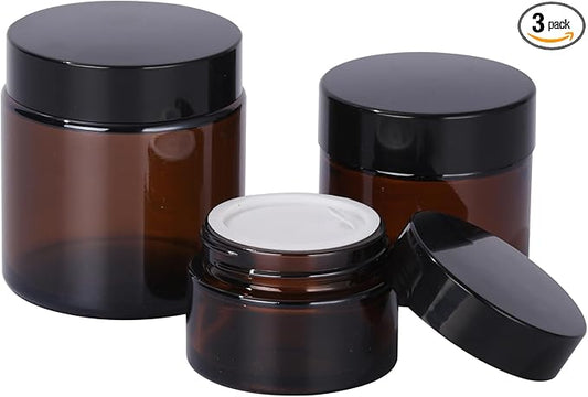 Amber Glass Jars with Lids, 1/2/4oz 3 Pack Small Glass Jars with Inner Liners, Reusable Empty Round Cosmetic Container for Creams, Lotion, Cosmetic, Spice, Powder