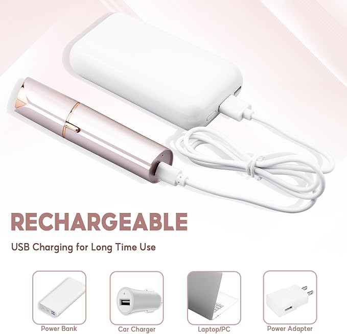 Facial Hair Removal for Women, Painless Hair Remover Device Lady Face Electric Razor for Lip, Chin,arms with USB Rechargeable Included 2 pc Replacement Heads
