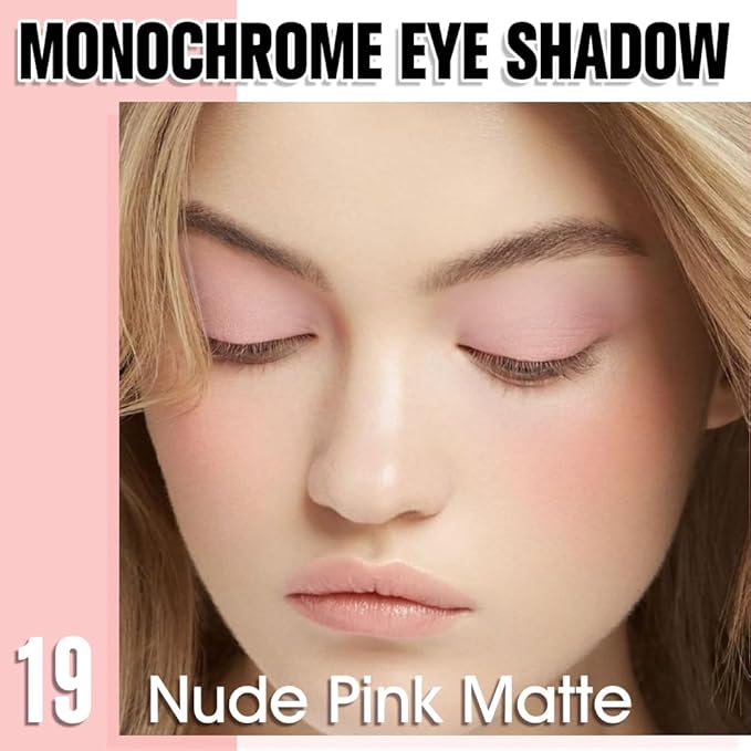 Single Matte Eye Shadow Palette Makeup, Nude Pink Matte Eyeshadow for Women, Monochrome Eye Shadow Makeup, Pigmented Waterproof Sombras Para Ojos, Vegan, Talc, Paraben & Cruelty Free, 19