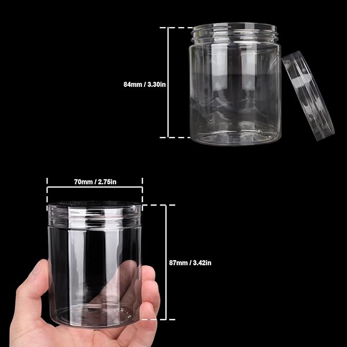 30 Packs 8 oz (250 ml) Clear Plastic Jars with Lids, Cosmetic Containers jars with Wide-Mouth for slime, beads, rhinestones, sequins Cosmetics, Lotion, Cream, Ointments and More
