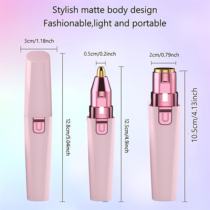 Facial Hair Remover for Women - Pink USB Rechargeable Eyebrow Trimmer & Face Shaver with LED Light, 2-in-1 Hair Removal Device for Smooth Skin
