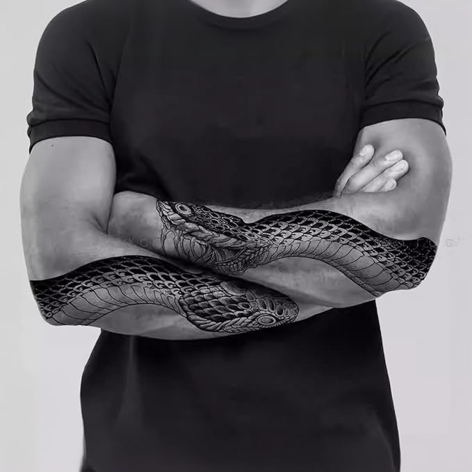 Large Temporary Tattoos Women Temporary Neck Tattoos Temporary Realistic Flower Chest Tattoo for Adults (Snake 2)