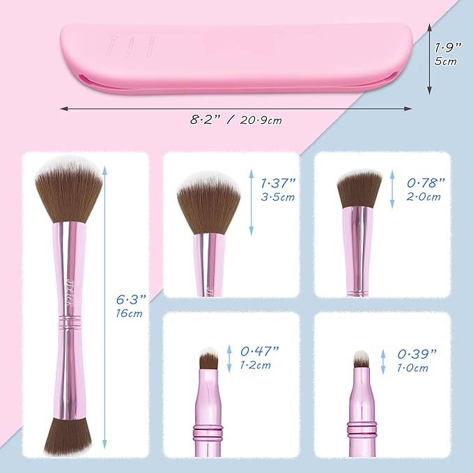 4 in 1 Makeup Brush Set, Travel Makeup Brushes with Case, Foundation Brush/Blush Brush, Eyeshadow Powder Brush,Concealer Brush (pink-silicon brush holder)