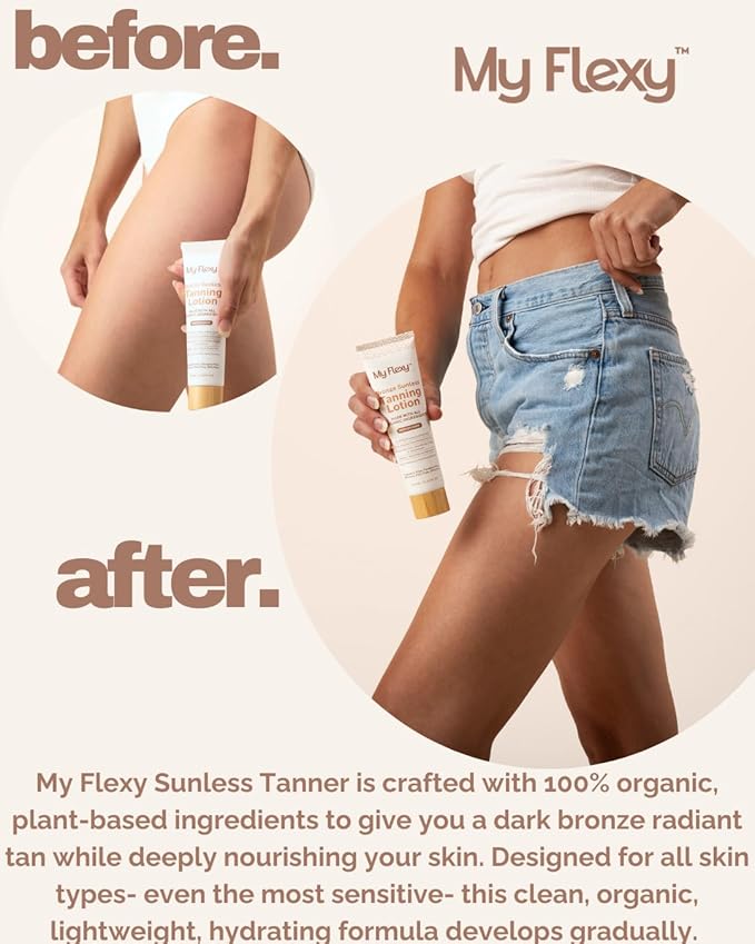 Sunless Tanning Lotion – Organic-Medium/Dark Tan, Natural Self Tanner with Aloe, Shea Butter, Coconut Oil & Jojoba – Clean, Streak-Free Self Tanning lotion for body, Gradual Self Tan, 5oz