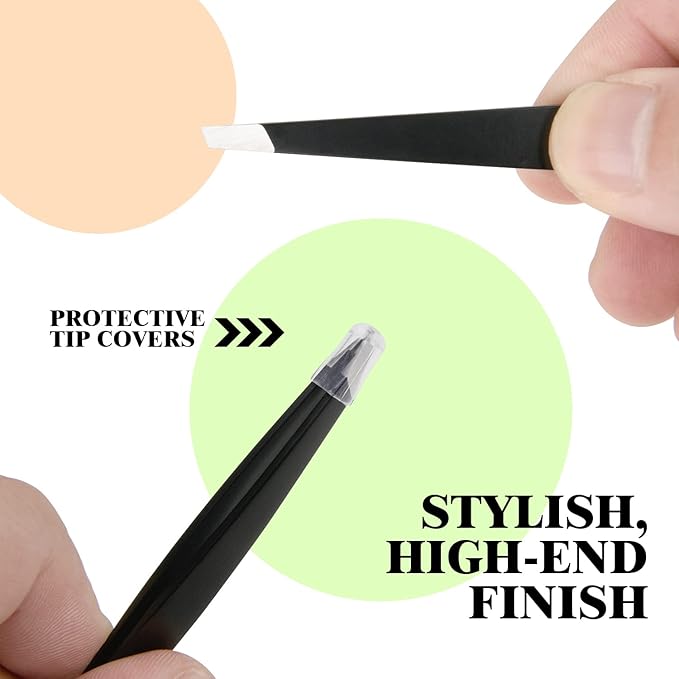 Stainless Steel Tweezers for Eyebrows-Slant Tweezer with Case for Women&Man,Great Precision on Brow,Facial Hair and Ingrown Hair Removal(Black)