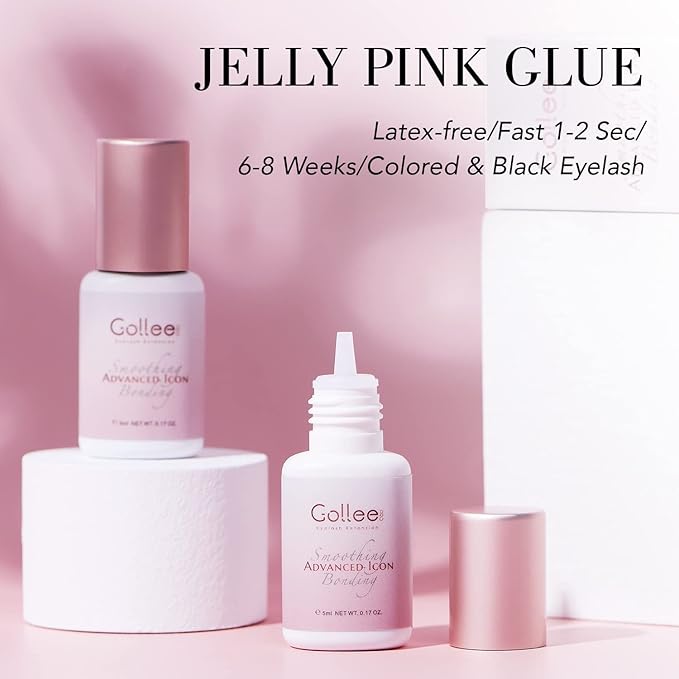 Transparent Lash Glue for Eyelash Extensions - 1-2 Sec Fast Drying/Retention 7 Weeks / (0.17fl.oz / 5ml) Maximum Bonding Clear Pink Eyelash Glue - Professional USE ONLY