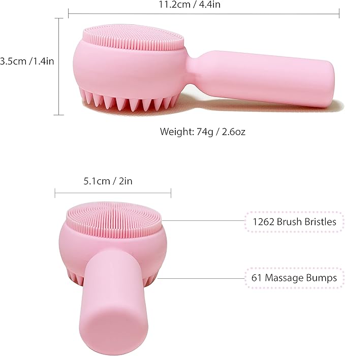 2 PC Silicone Facial Cleansing Brush 2 in 1 Facial Scrubber Manual Exfoliating Facial Brush Face Cleanser Face Exfoliator Ultrafine Bristles for Sensitive Skin Easy to Clean Lather Well(Pink&Green)