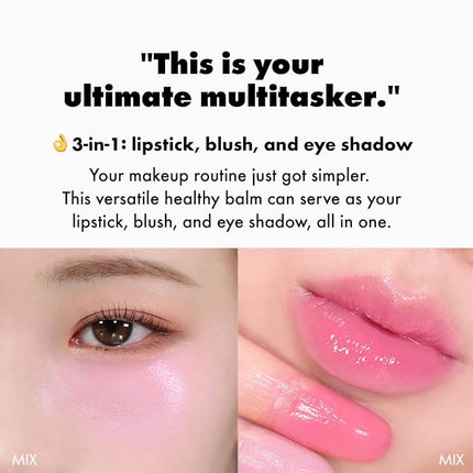 Amuse SEOUL Lips and Cheeks Healthy Balm 03 STRAWBERRY BALM | Moisturizing, Glossy, Creamy Texture, Lightweight, Dewy Finish, Natural-looking Color, K Beauty Makeup, Vegan (1.5g / 0.05 oz)