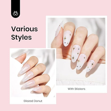 Beetles Milky White Gel Nail Polish No Wipe Gel Top Coat and Base Coat Set 3Pcs 15ml, Nude Jelly Color Long Lasting, Soak Off U V LED Nail Art Design for Women