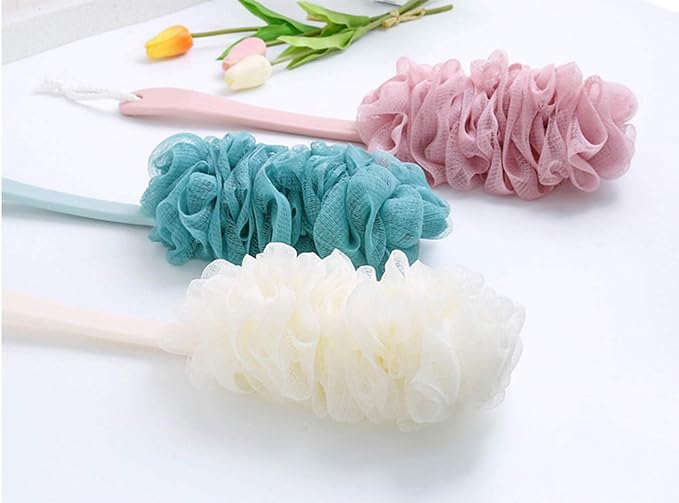 Back Scrubber for Shower,Loofah Long Handle Bath Body Brush,Soft Nylon Mesh Sponge for Shower,Loofah On a Stick for Men Women,Exfoliating Scrub Cleaning Luffa for Elderly(3-Pack,White)