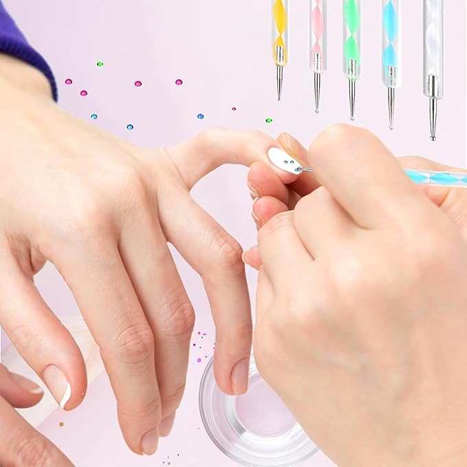 Nail Art Brush 22-Piece Set, 2-Way Acrylic Silicone Engraving Pen Dotting Pen Tools Nail Art Kit, Resin Nail Art Palette, For Nail Art DIY Home Salon Makeup Display Board (Blue)