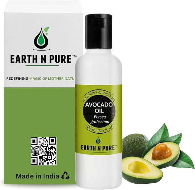EARTH N PURE Avocado Oil Cold Pressed, Natural and Therapeutic Grade for Hair and Skin - 100 ml
