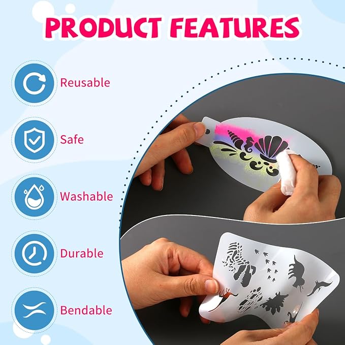 46 pcs Face Paint Stencils Kit,22 Pcs Reusable Facial Painting Stencils Reusable Body Paint Templates with 10 pcs Brushes,14 pcs Sponges for Party Halloween Makeup Depvision Face Paint Accessory Kit