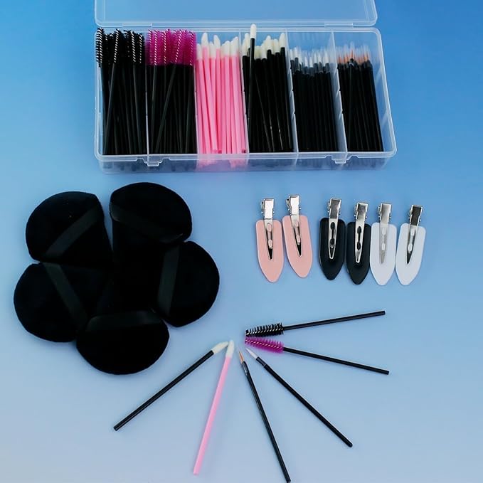 201pcs Disposable Makeup Applicators Kit with 80 Mascara wands 80 Disposable Lip Applicators 30 Eyelash liner Brushes 5 Triangle Makeup Puffs and 6 Bobby Pins for Makeup Artist Supplies